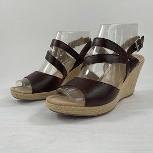 Born Concept B.O.C. Brown Cork Ankle Strap Wedge Comfort Sandals Women's Size 9M